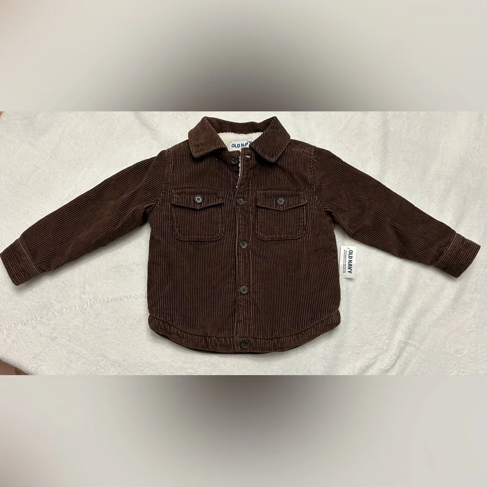 Old Navy 4T Kids Brown Corduroy Jacket Sherpa Lined Collared Button Up Shacket